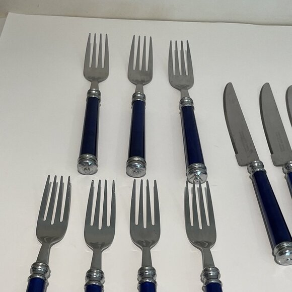 Sheffield England Flatware Blue acrylic lucite handles 18/10 stainless Lot of 18 - Picture 3 of 13